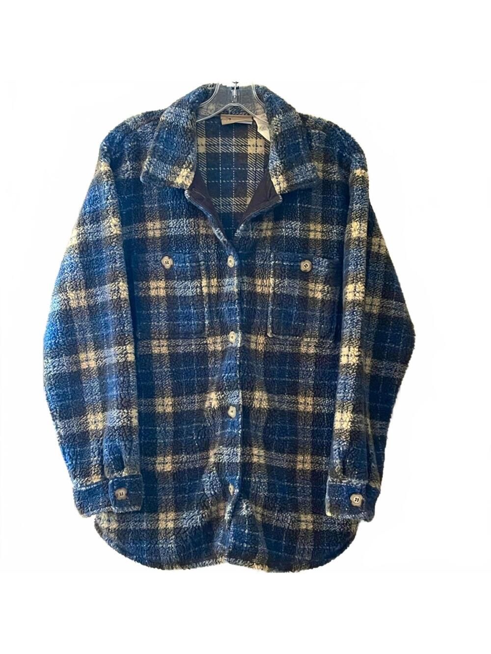 Liz Claiborne Navy and Cream Plaid Shirt Shacket